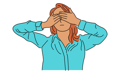 line art color of woman closes her eyes with her hands vector illustration