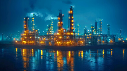 Obraz na płótnie Canvas Oil refinery and petrochemical plant at sunset