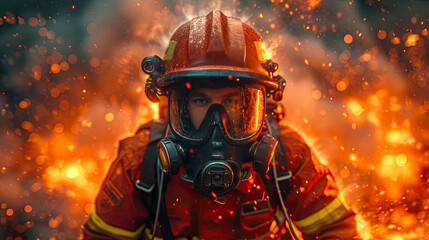 Firefighters fighting fire in the forest. Firefighters fighting fire. Heroic profession of saving people - obrazy, fototapety, plakaty