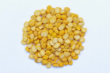 Split chickpeas on white background close-up view 