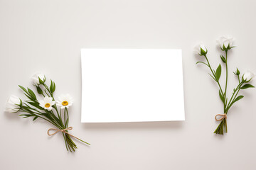 A white sheet of paper with flowers and a blank card in the middle 