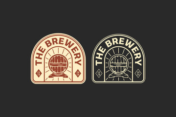 craft beer with wooden beer barrel badge logo graphic for brewing company menus, labels, signs, posters or brand identity - obrazy, fototapety, plakaty