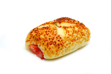 Bun, Bakery isolated on white background. Crab stick bun, Taiwanese bakery