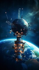 Telecom communication satellite orbiting around the globe