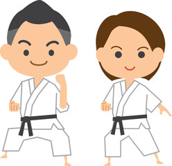 空手をする男性と女性のイメージイラスト