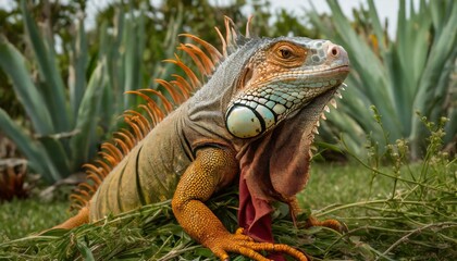 Obraz premium tyle Reigns Supreme: Iguana's Fabulous Fashion Statement