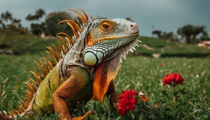 Obraz premium tyle Reigns Supreme: Iguana's Fabulous Fashion Statement