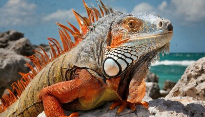 Fototapeta premium tyle Reigns Supreme: Iguana's Fabulous Fashion Statement