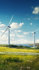 Windmills turbines in a natural field for wind generation