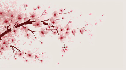  a branch of a cherry blossom tree with pink flowers in the foreground and a white sky in the background.