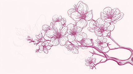  a drawing of a branch with flowers and a pair of scissors in the middle of the branch, on a light pink background.