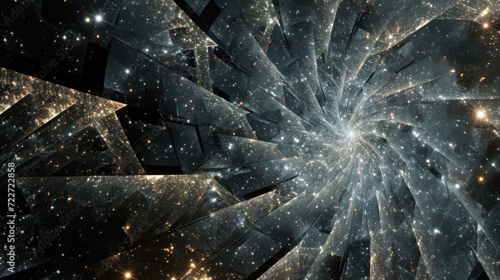 Poster a computer generated image of a space filled with stars and a black hole in the center of the image 