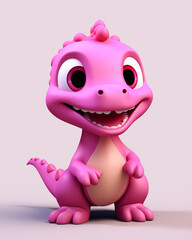 Cute and Smiling Baby Pink Dinosaur in Pixar Style, a Playful Pixelated Illustration Against a Light Background, Perfect for Child-themed Designs 