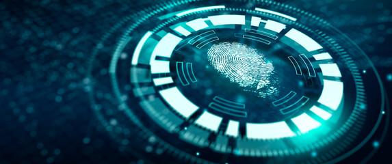 Fingerprint technology scan provides security access. Advanced technological verification future and cybernetic. Biometrics authentication and identity Concept. 3D Rendering.