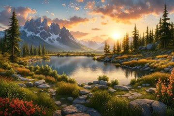 sunset in the mountains,nature background 
