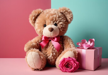 Fluffy brown teddy bear surrounded by roses, a heartwarming symbol of love and affection, perfect as a gift for Christmas, Valentine's Day, or any special occasion