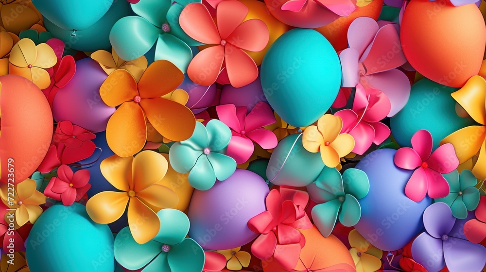Aufkleber a bunch of balloons that are in the shape of clovers and clovers are floating in the air with colors