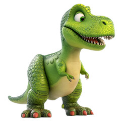 Isolated 3d cartoon funny dinosaur t-rex a white background. Sweet friendly cute dinosaur. A parody, a caricature. Isolated on white background as transparent PNG