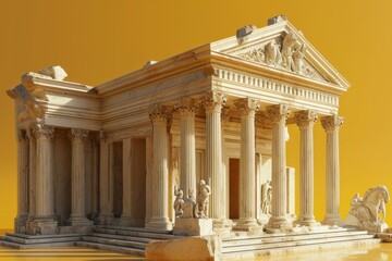 Obraz premium Archaeological Museum, on an Isolated Yellow Background, Generative AI