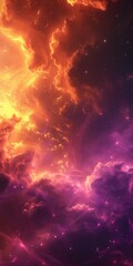 Purple and Orange Space with Clouds and Stars Background - Soft Tonal Transitions Light Gold and Magenta in Fluid Form Wallpaper created with Generative AI Technology