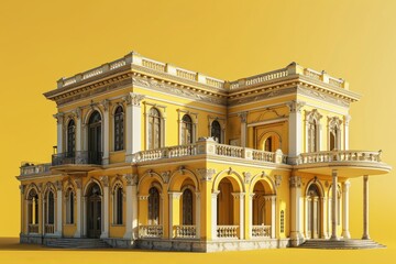 Obraz premium Cultural Heritage Museum, on an Isolated Yellow Background, Generative AI