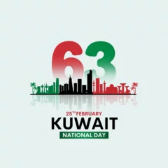 Deurstickers 25th February Happy national day kuwait celebration of 63rd year. Vector illustration. © Rohan Divetiya 