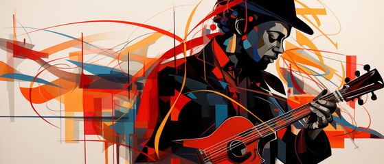 Man Playing Guitar. Illustration On The Theme Of Music And Man. Generative AI