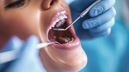 Woman Getting Teeth Checked by Dentist, Dental Examination in Progress