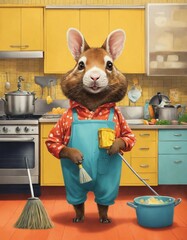 cleaning the kitchen