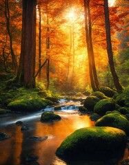 sunset in the forest