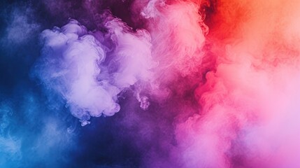  colorful smoke is in the air on a blue and pink background with a red and purple smoke cloud in the middle of the photo.