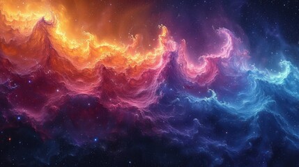  an image of a colorful wallpaper that looks like a wave of fire and ice in the night sky with stars in the background. - obrazy, fototapety, plakaty