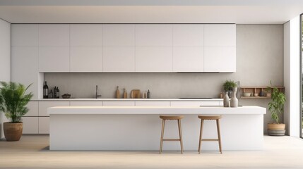 Fototapeta na wymiar Interior of modern trendy white kitchen, front view