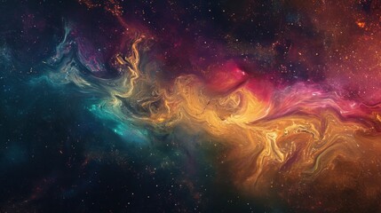  a colorful space filled with lots of stars and a bright orange, blue, yellow, and pink substance in the center of the space.