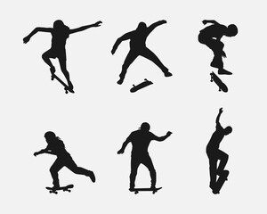 silhouette set of skateboarder. sport, skateboard. vector illustration.