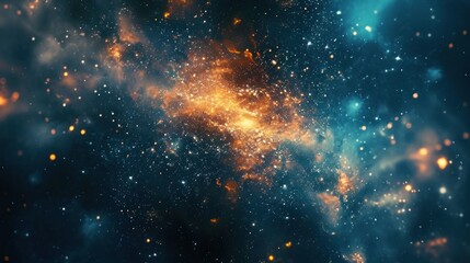  a space filled with lots of stars next to a sky filled with lots of bright yellow and blue stars on a dark blue background.