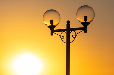 Street lamp at sunset. Close-up