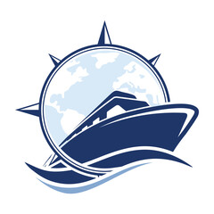 Ship Logo Design Boat Compass Concept Stock Vector,editable eps 10