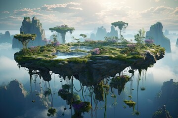 A scene of floating islands generative ai
