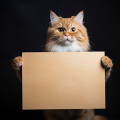 happy cat holding a blank poster
