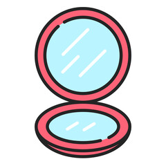 Pocket mirror line icon vector isolated. Symbol of a compact equipment, female accessory. Concept of beauty and fashion.