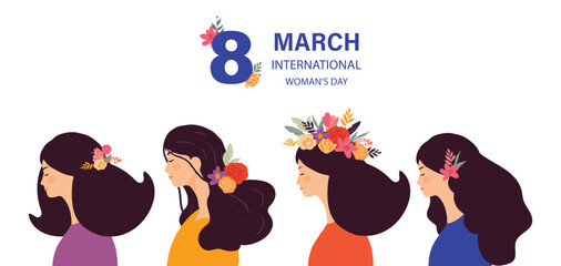 International women day with face and hair use for horizontal banner design