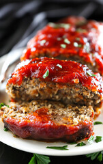 professional, up-close and modern food photography of meat loaf
