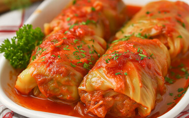 professional, up-close and modern food photography of OLD-FASHIONED CABBAGE ROLLS 
