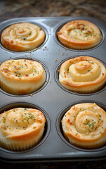 professional, up-close and modern food photography of Garlic Roll Cupcakes