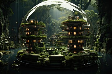 A lush jungle intertwined with futuristic cybernet generative ai