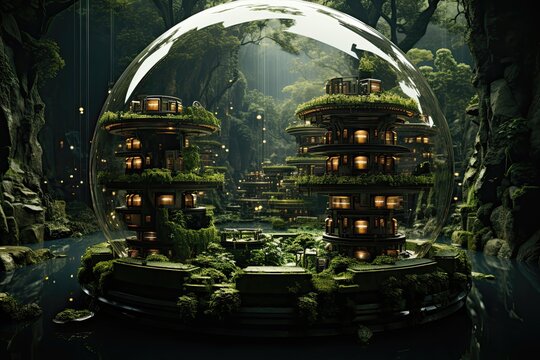 A lush jungle intertwined with futuristic cybernet generative ai