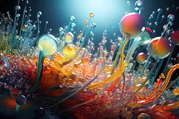 A microscopic view of a surreal technicolor world generative ai