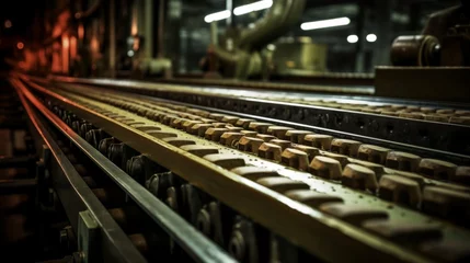 Fotobehang An old conveyor belt at an abandoned factory. Bankruptcy, production crisis. © Restyler