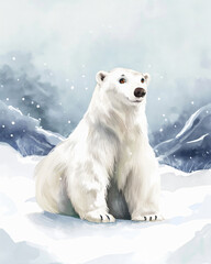 Naklejka premium snowing winter polar bear watercolor children's book illustration